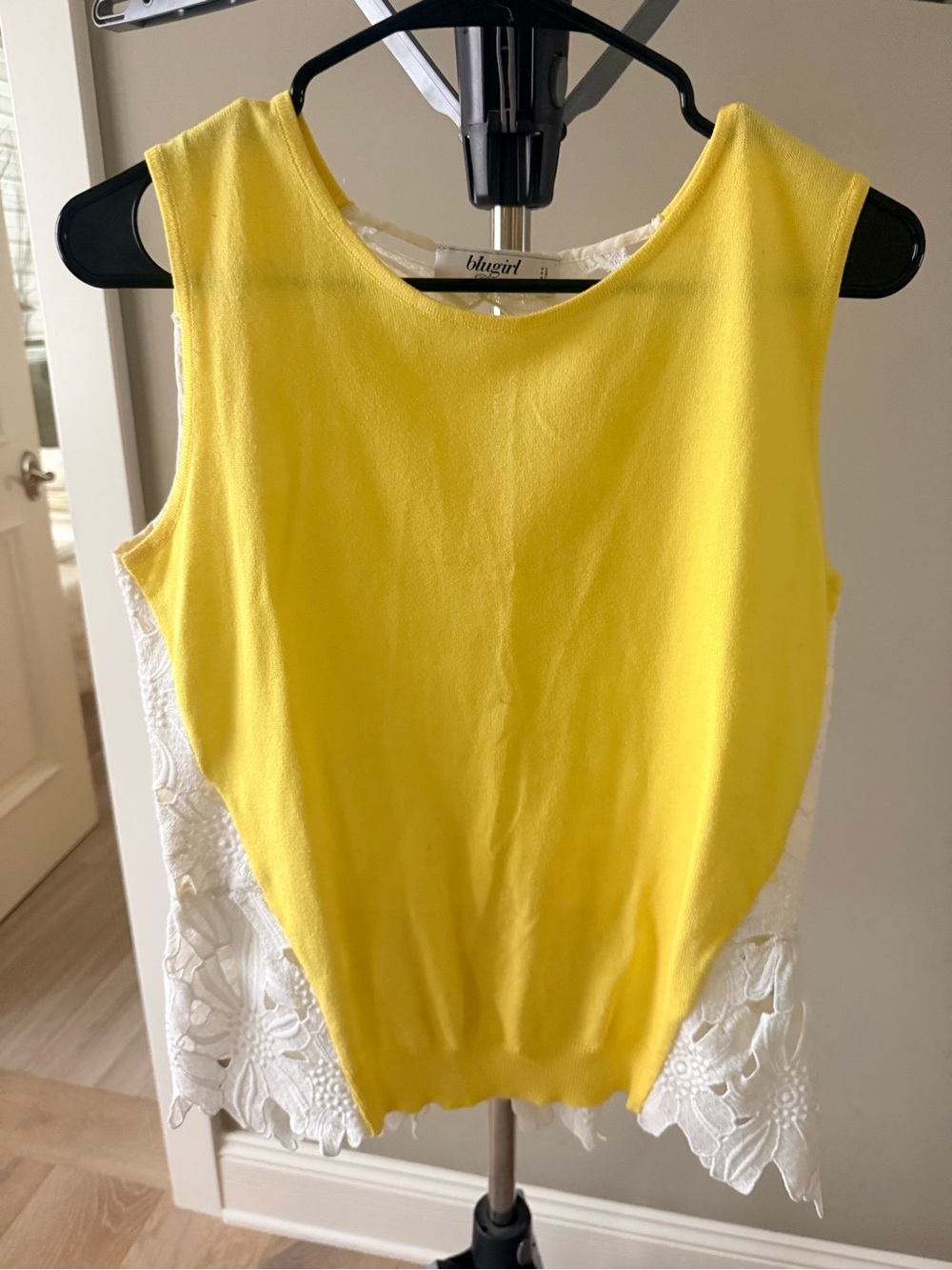Yellow Lace-Back Sleeveless Knit Tank